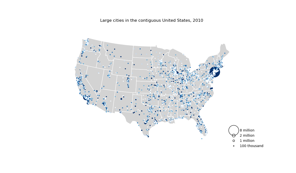 Large cities in the contiguous United States, 2010