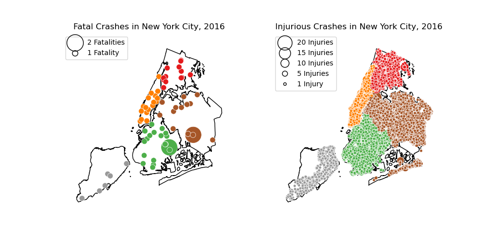 Fatal Crashes in New York City, 2016, Injurious Crashes in New York City, 2016